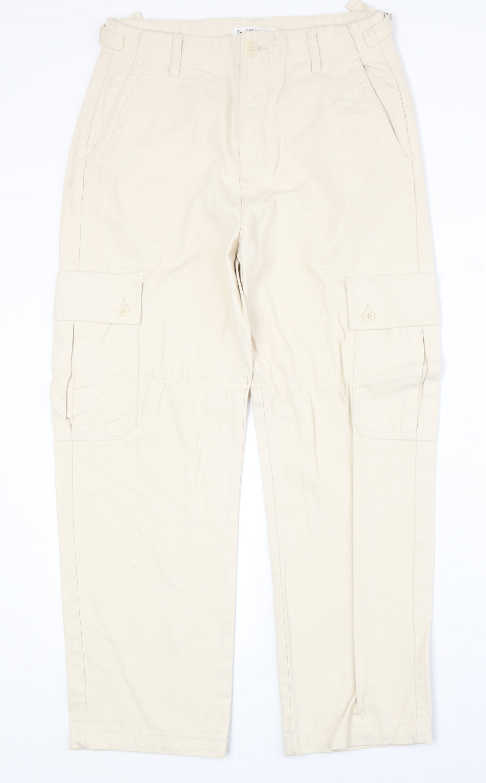 Pull&Bear Womens Beige Cotton Cargo Trousers Size 8 Regular Zip