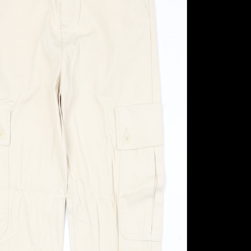 Pull&Bear Womens Beige Cotton Cargo Trousers Size 8 Regular Zip