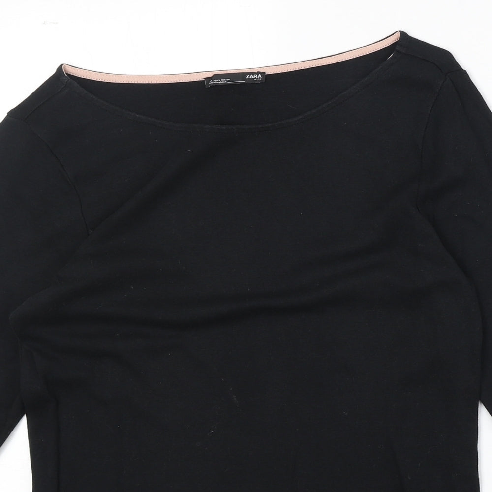 Zara Womens Black 100% Cotton Basic T-Shirt Size L Round Neck
