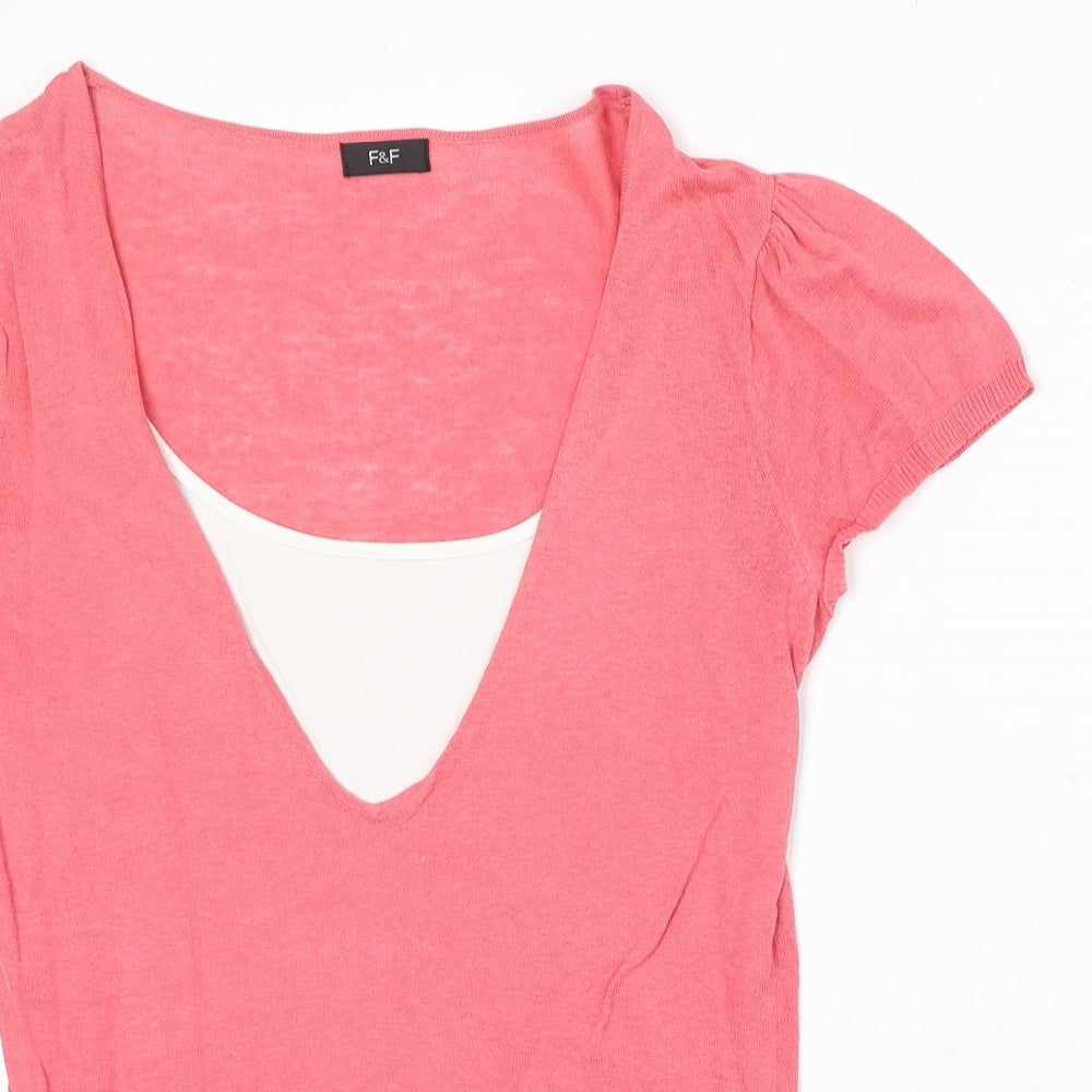 F&F Womens Pink Linen Basic Blouse Size 14 Round Neck