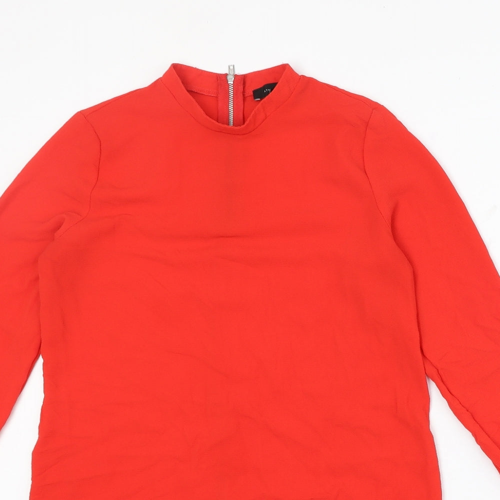 Atmosphere Womens Red Polyester Basic Blouse Size 6 Mock Neck