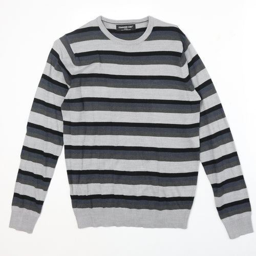 Cedar Wood State Mens Multicoloured Round Neck Striped Acrylic Pullover Jumper Size S Long Sleeve