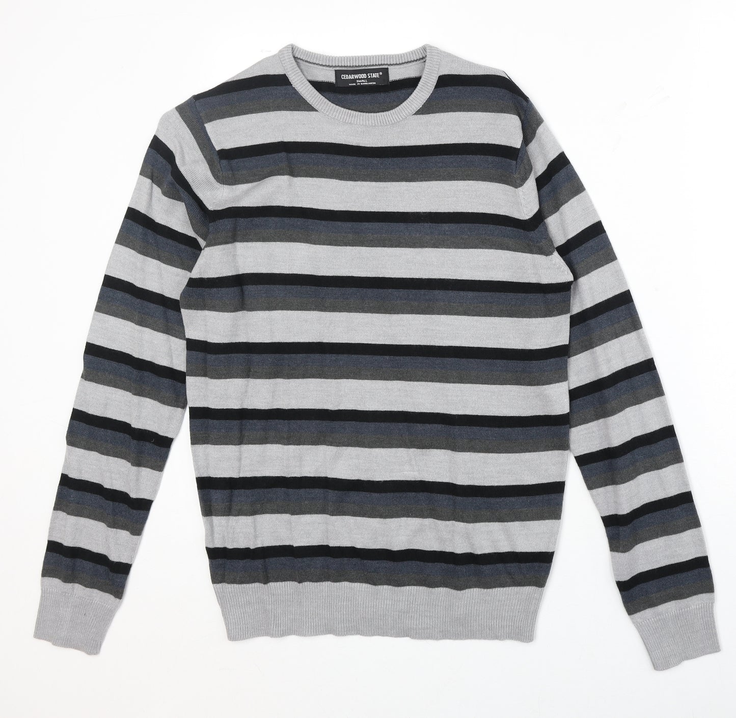 Cedar Wood State Mens Multicoloured Round Neck Striped Acrylic Pullover Jumper Size S Long Sleeve