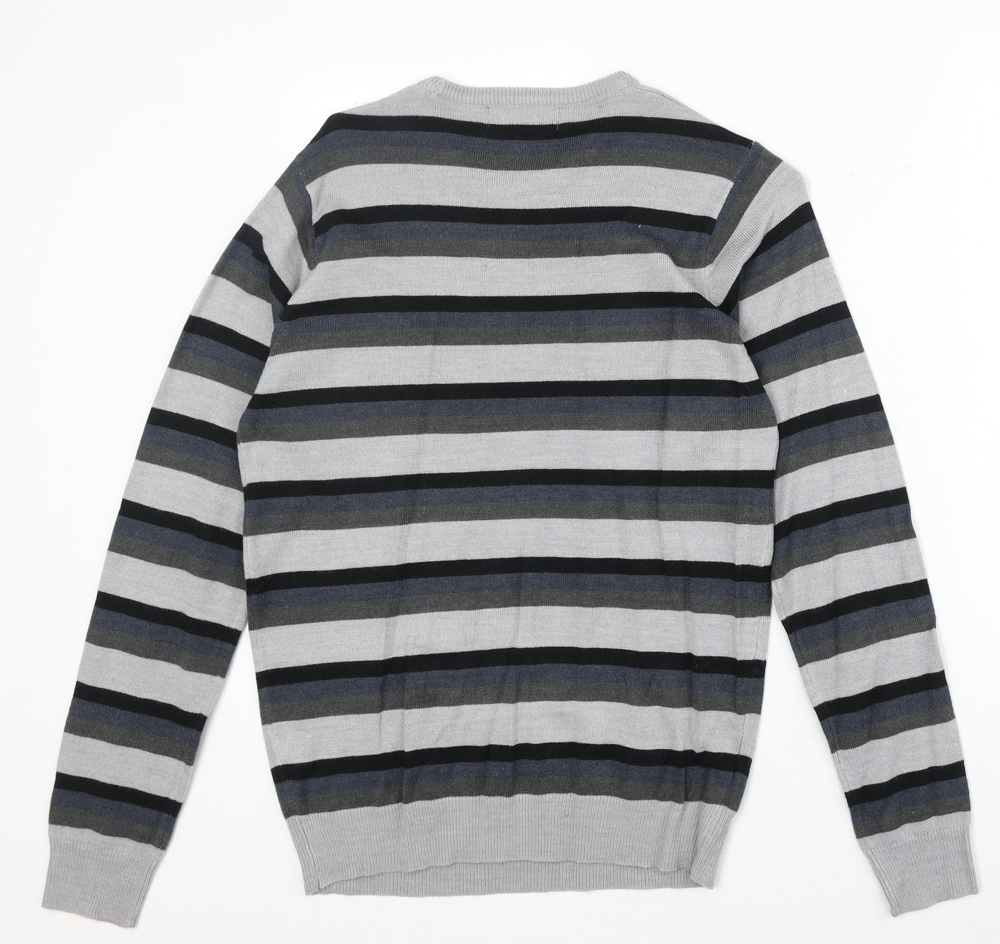 Cedar Wood State Mens Multicoloured Round Neck Striped Acrylic Pullover Jumper Size S Long Sleeve