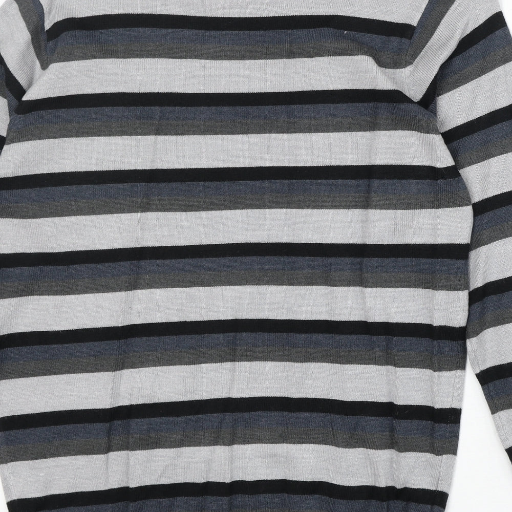 Cedar Wood State Mens Multicoloured Round Neck Striped Acrylic Pullover Jumper Size S Long Sleeve