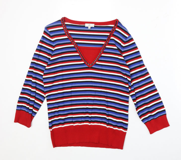 CC Womens Multicoloured Square Neck Striped Viscose Pullover Jumper Size M
