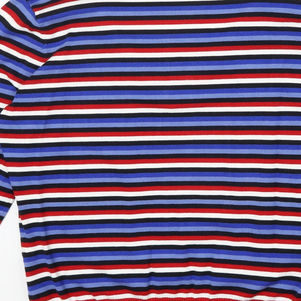 CC Womens Multicoloured Square Neck Striped Viscose Pullover Jumper Size M