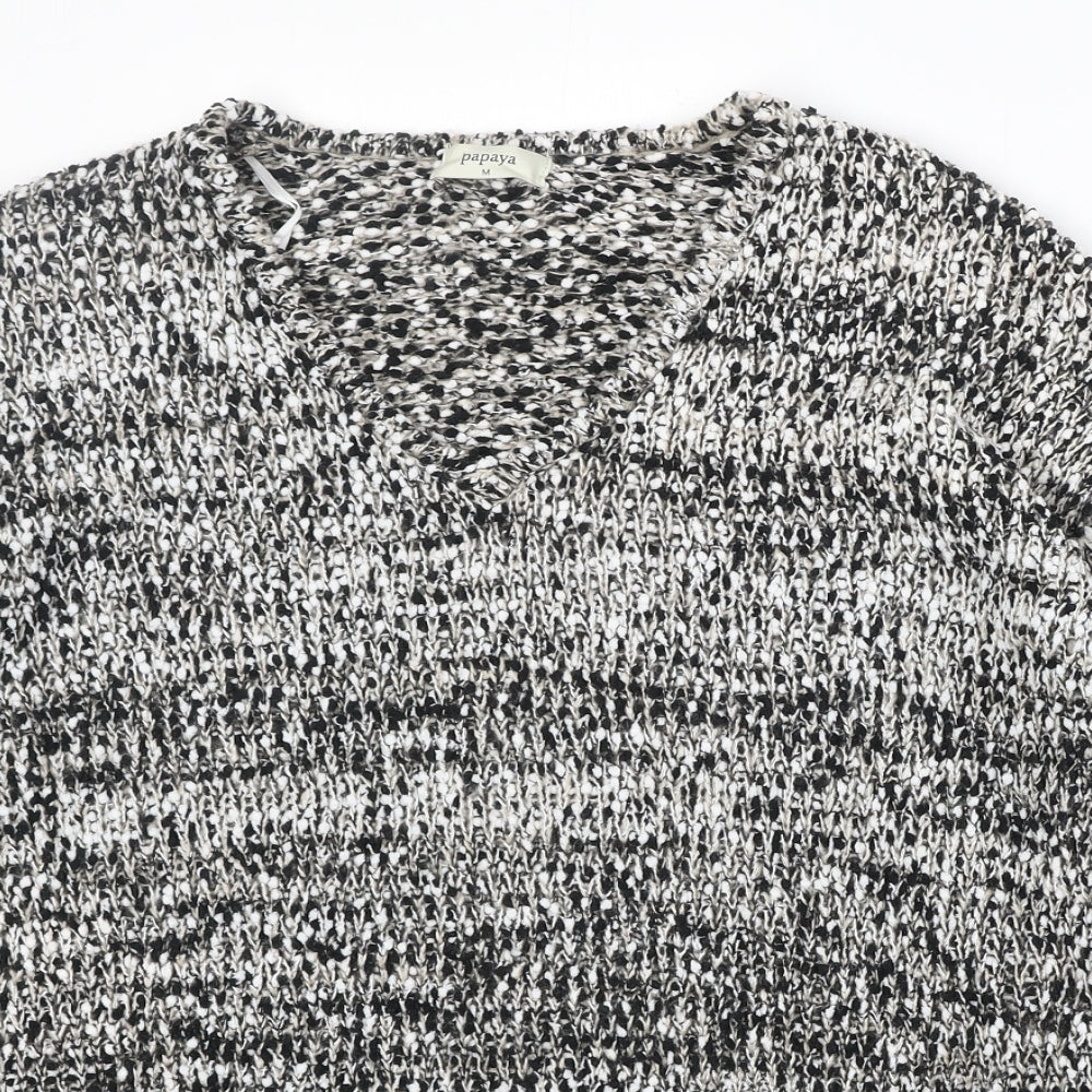 Papaya Womens Grey V-Neck Polyester Pullover Jumper Size M