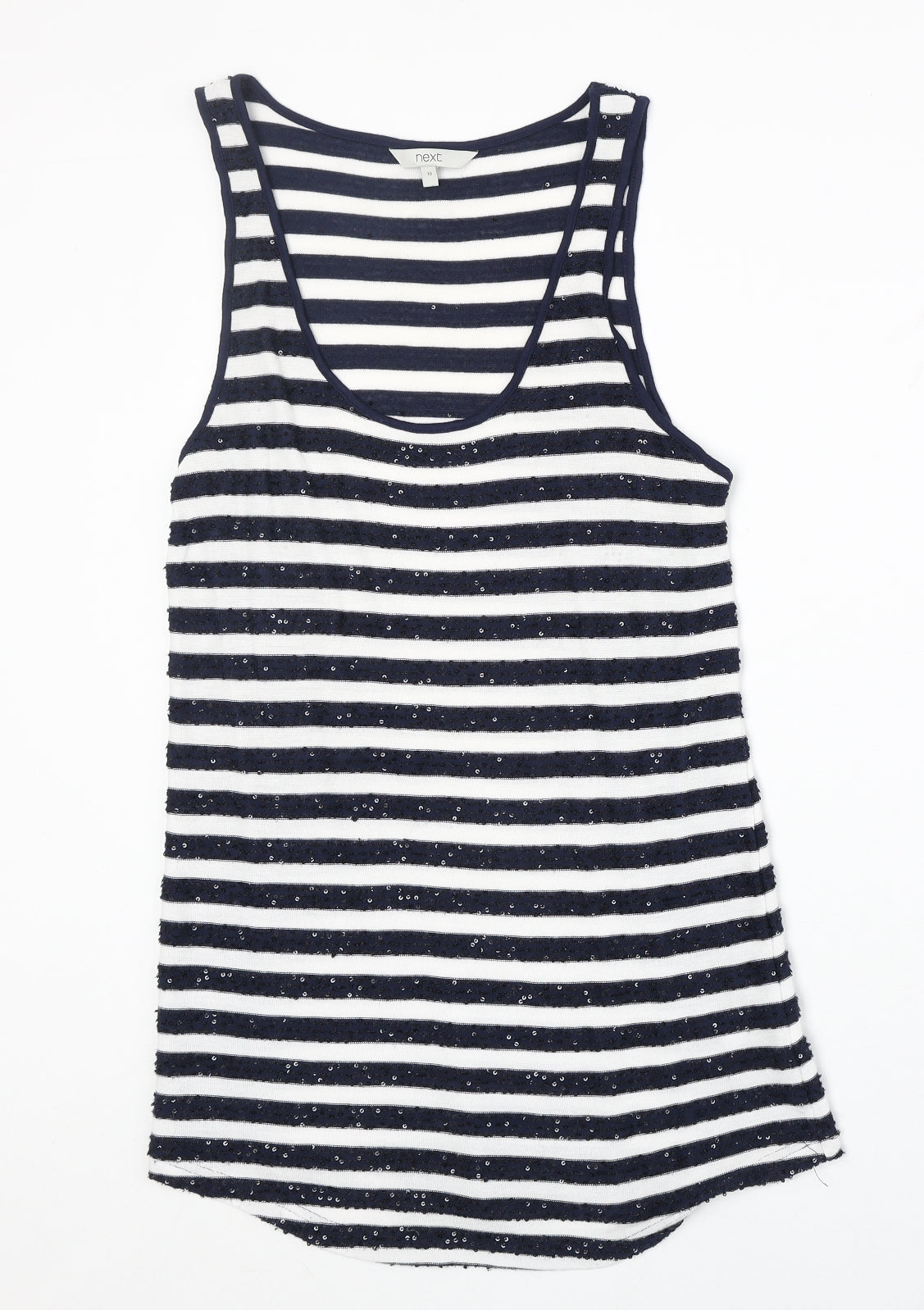 NEXT Womens Blue Striped Polyester Basic Tank Size 10 Round Neck
