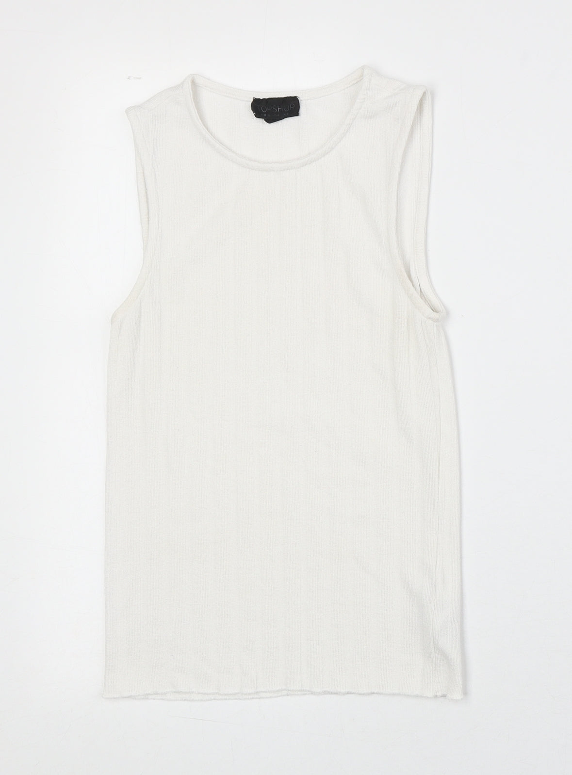 Topshop Womens White Viscose Basic Tank Size 8 Round Neck