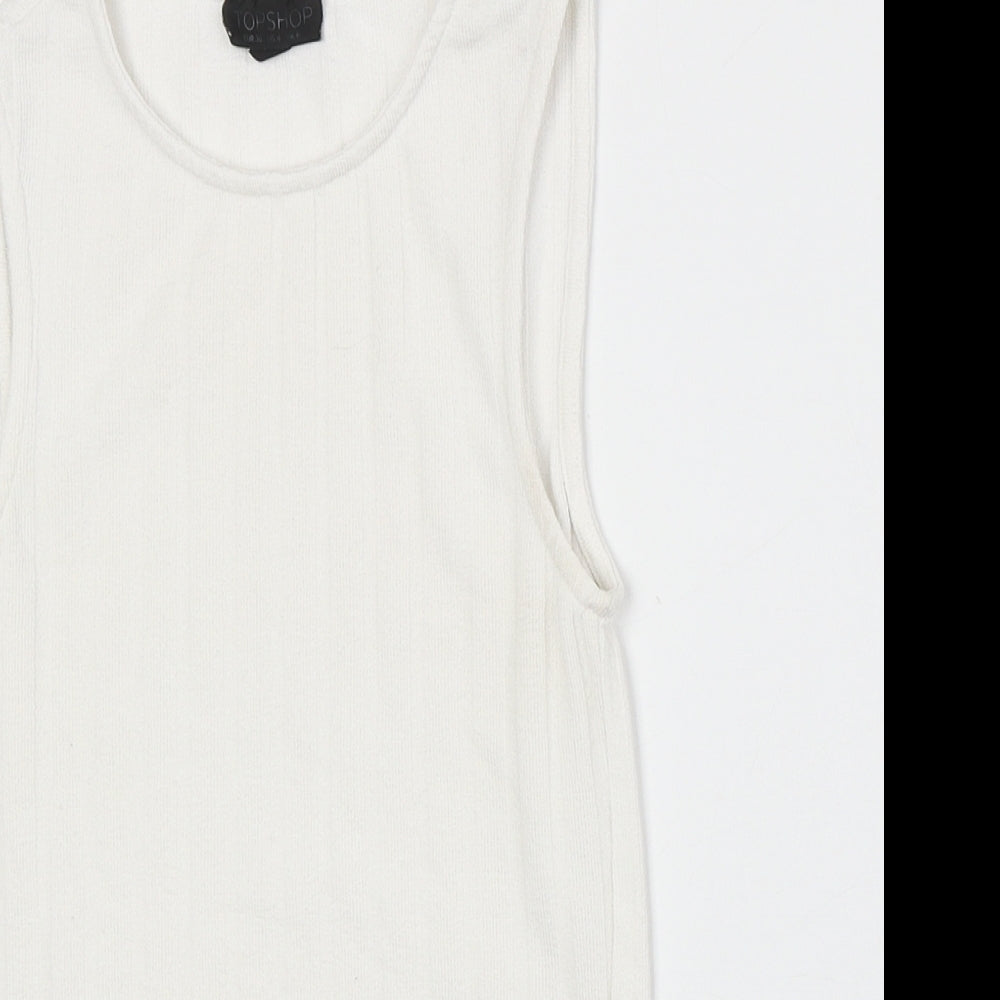 Topshop Womens White Viscose Basic Tank Size 8 Round Neck