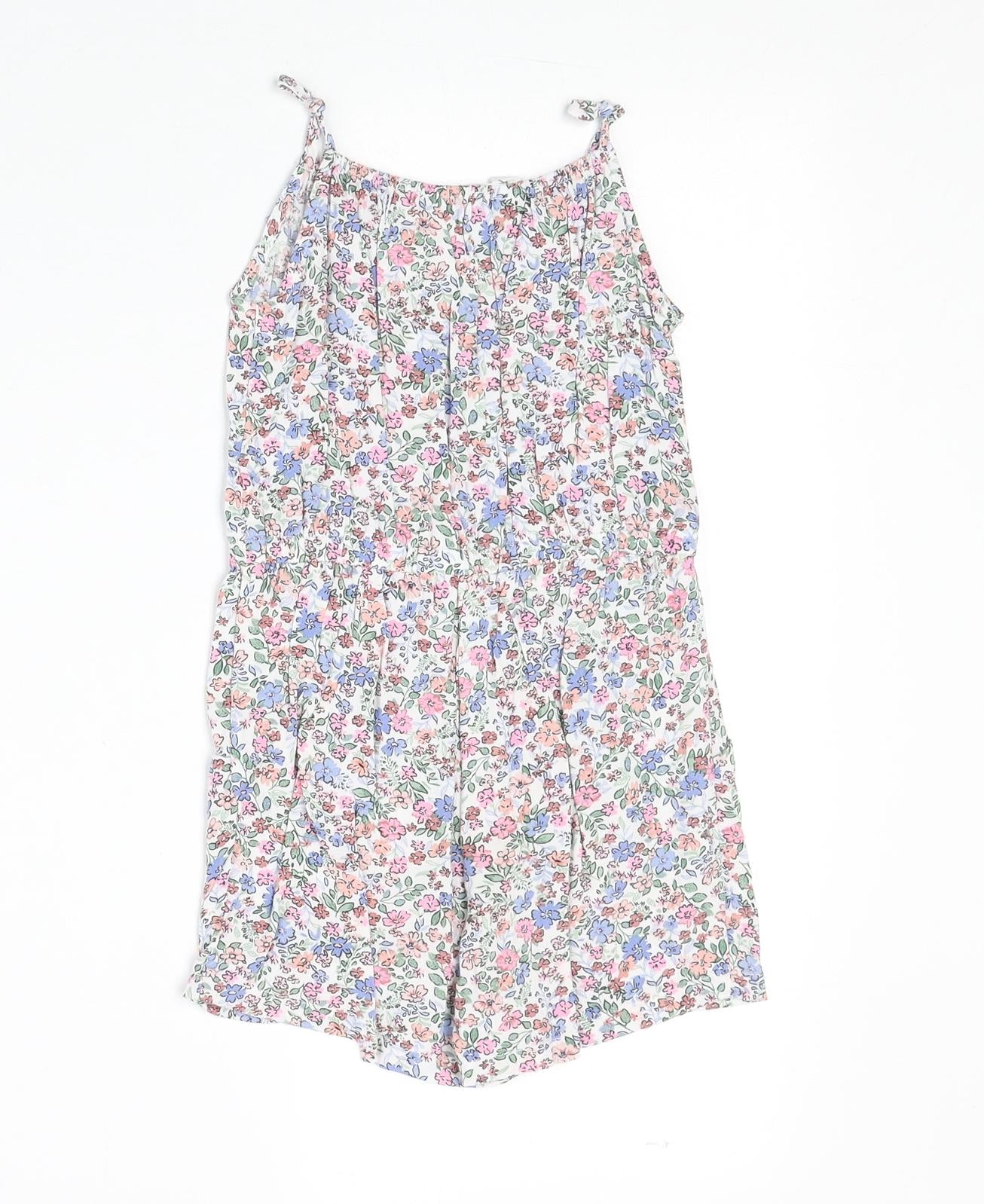 H&M Girls Multicoloured Floral Viscose Romper One-Piece Size 3-4 Years Pullover