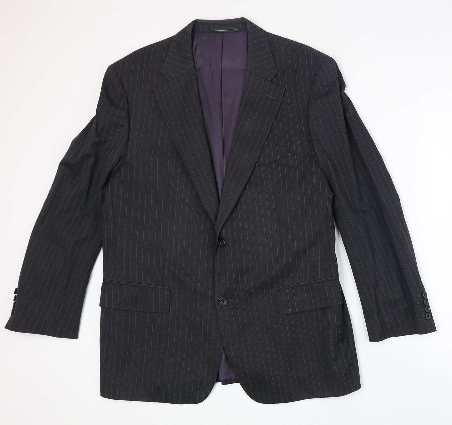 Greenwood Mens Black Striped Wool Jacket Suit Jacket Size 40 Regular