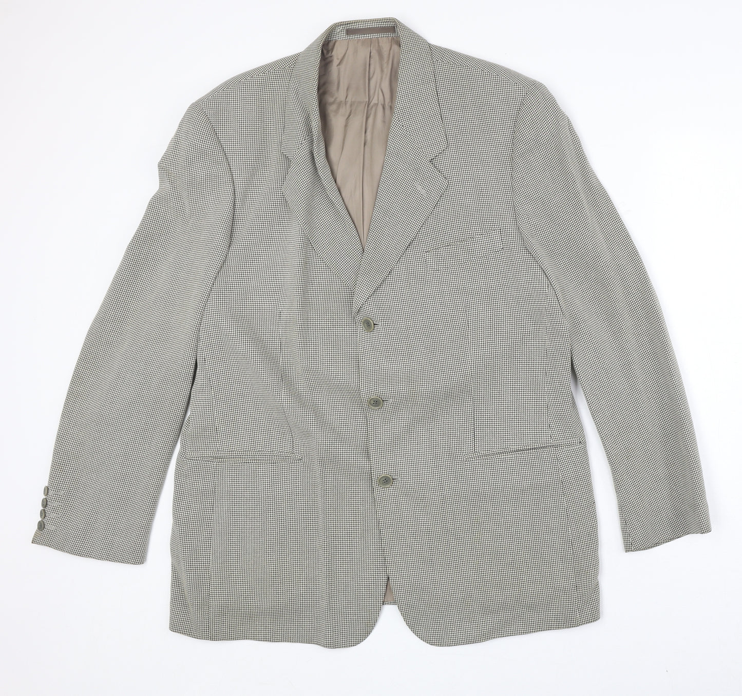 observer Mens Beige Geometric Viscose Jacket Blazer Size 56 Regular