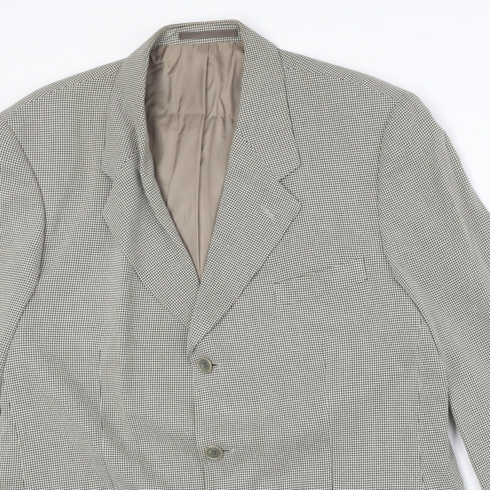 observer Mens Beige Geometric Viscose Jacket Blazer Size 56 Regular