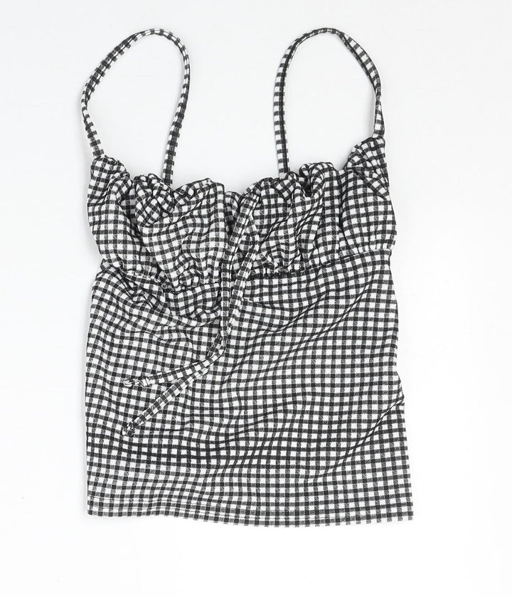 PRETTYLITTLETHING Womens Black Geometric Polyester Basic Tank Size 10 Square Neck