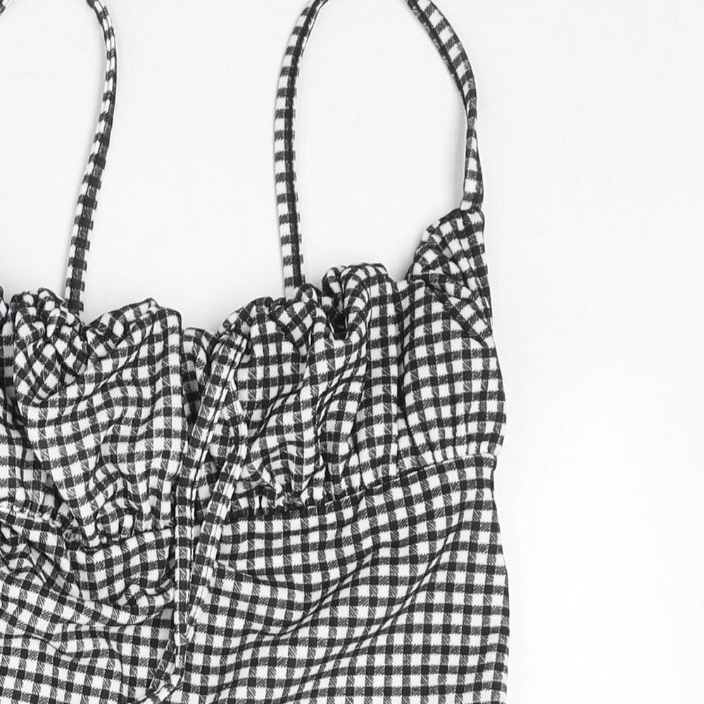 PRETTYLITTLETHING Womens Black Geometric Polyester Basic Tank Size 10 Square Neck