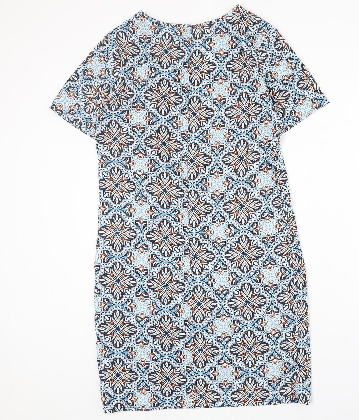 New Look Womens Blue Geometric Polyester A-Line Size 6 Round Neck Zip