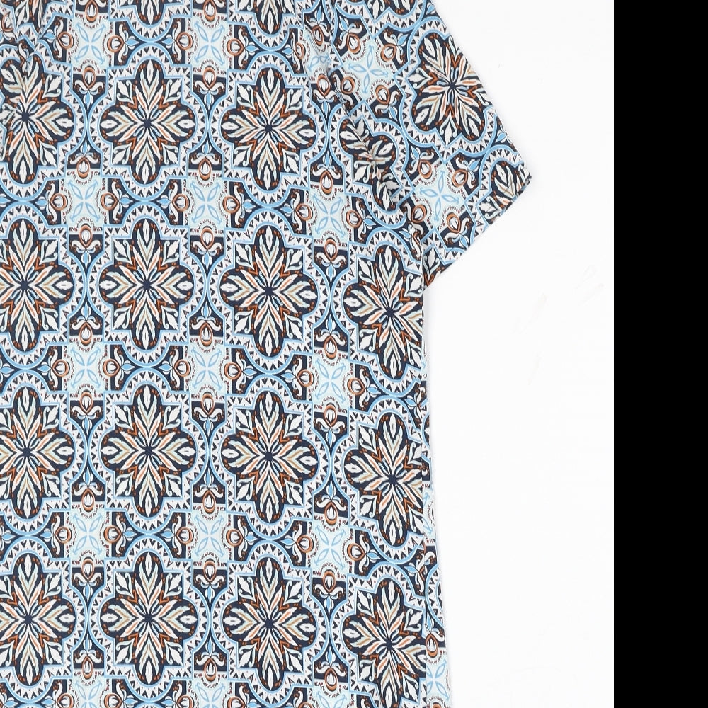 New Look Womens Blue Geometric Polyester A-Line Size 6 Round Neck Zip