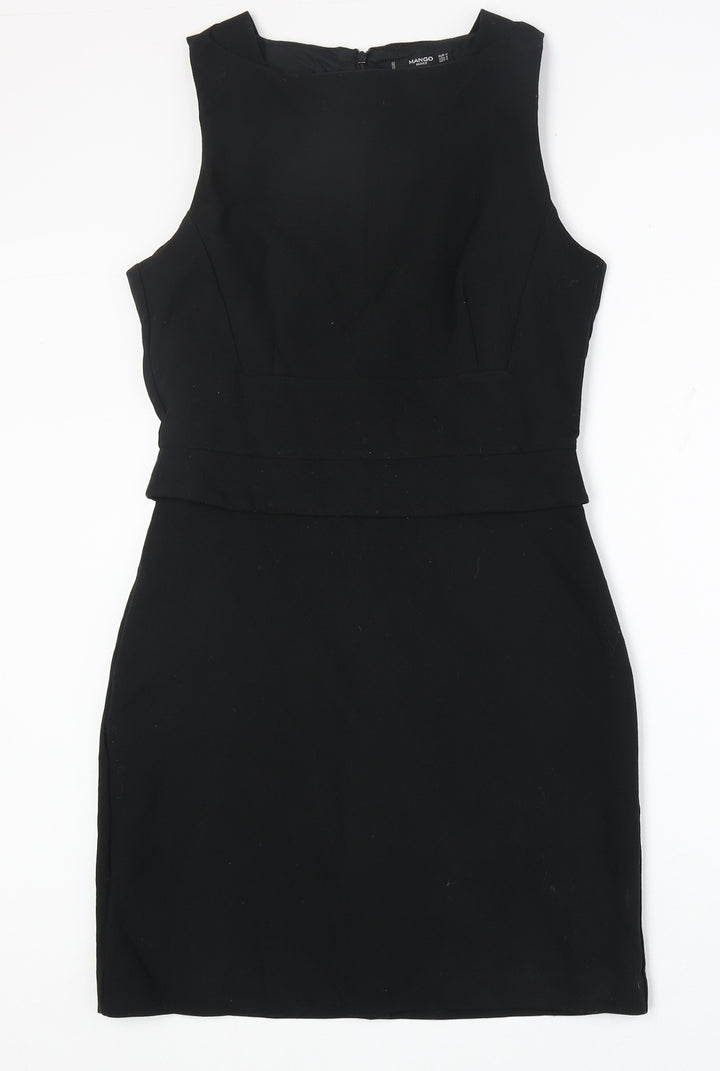 Mango Womens Black Polyester A-Line Size M Round Neck Zip