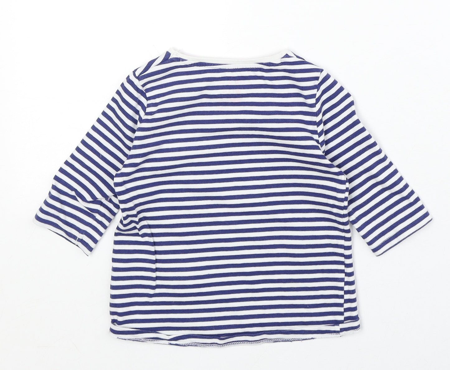 F&F Girls Blue Striped Cotton Basic T-Shirt Size 2-3 Years Round Neck Pullover