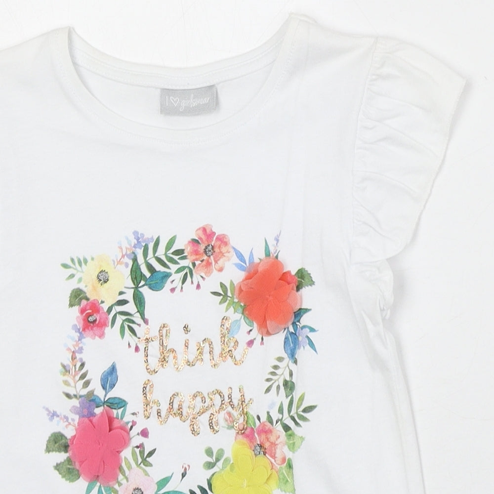 Matalan Girls White 100% Cotton Basic T-Shirt Size 6 Years Round Neck Pullover - Think Happy
