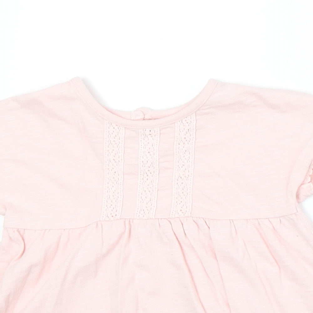 George Girls Pink 100% Cotton Basic T-Shirt Size 3-4 Years Round Neck Button