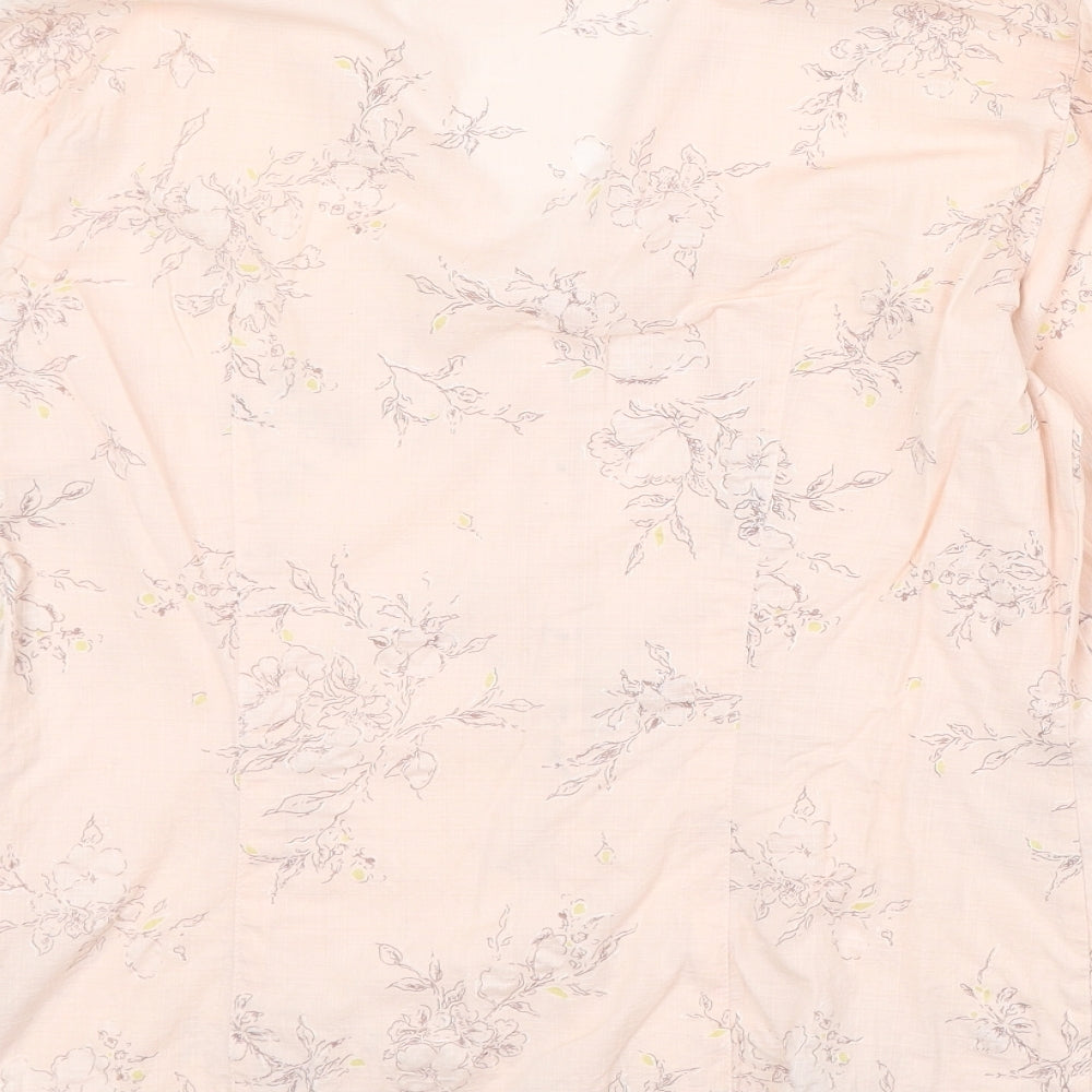Marks and Spencer Womens Pink Floral 100% Cotton Basic Button-Up Size 14 Collared
