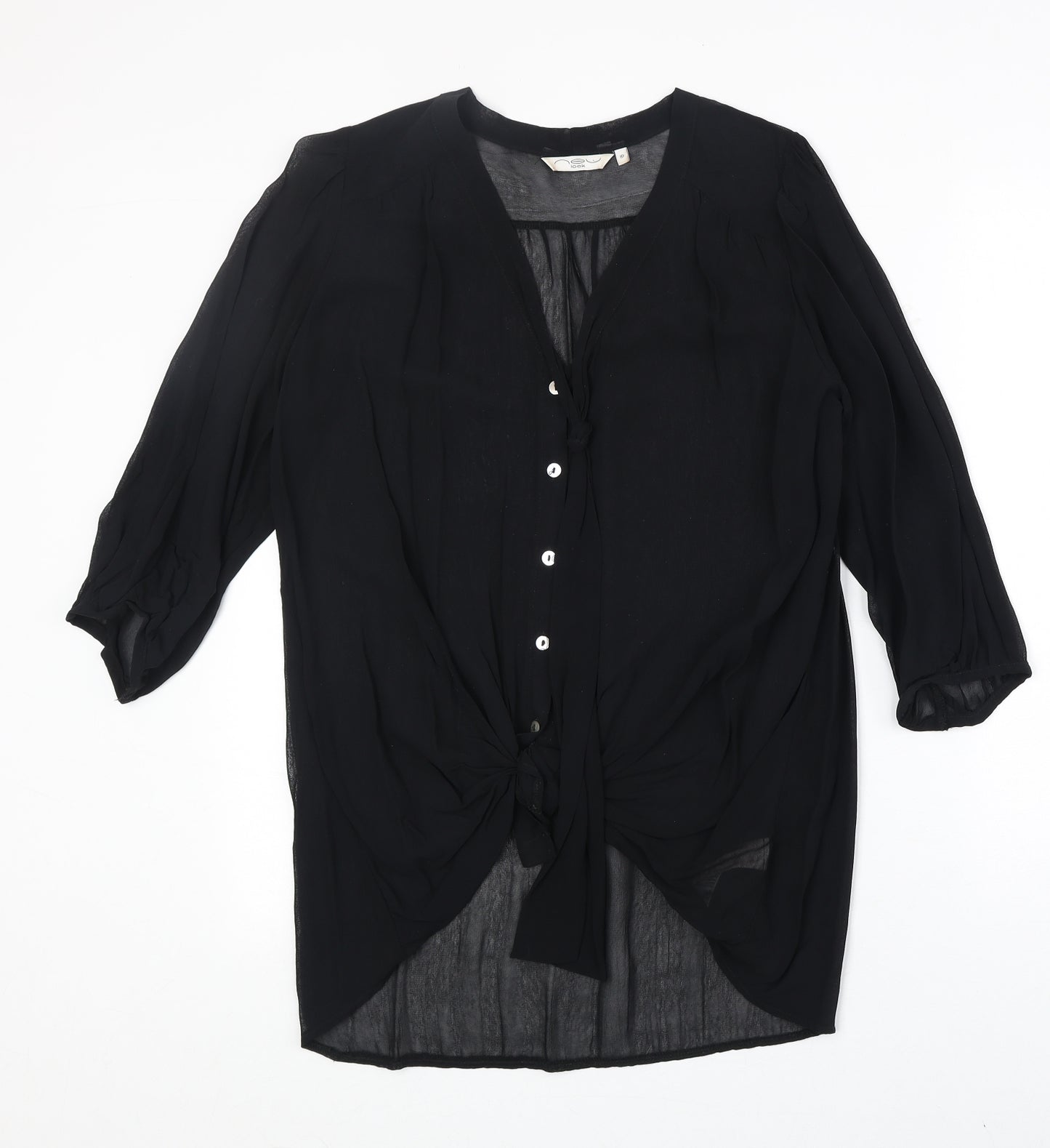 New Look Womens Black Viscose Basic Button-Up Size 10 V-Neck