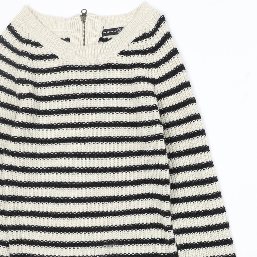 Atmosphere Womens Beige Boat Neck Striped Acrylic Pullover Jumper Size 8