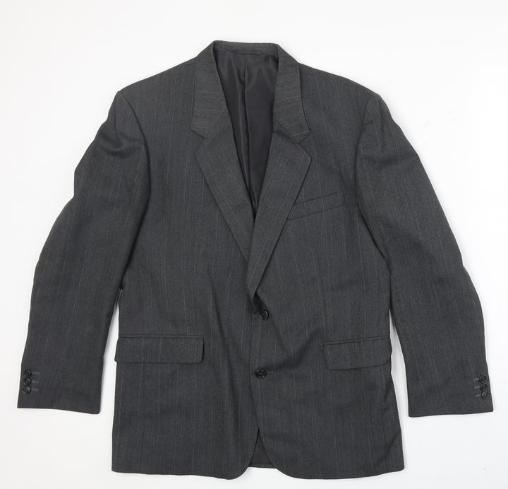 Sorvano Mens Grey Striped Polyester Jacket Suit Jacket Size 40 Regular