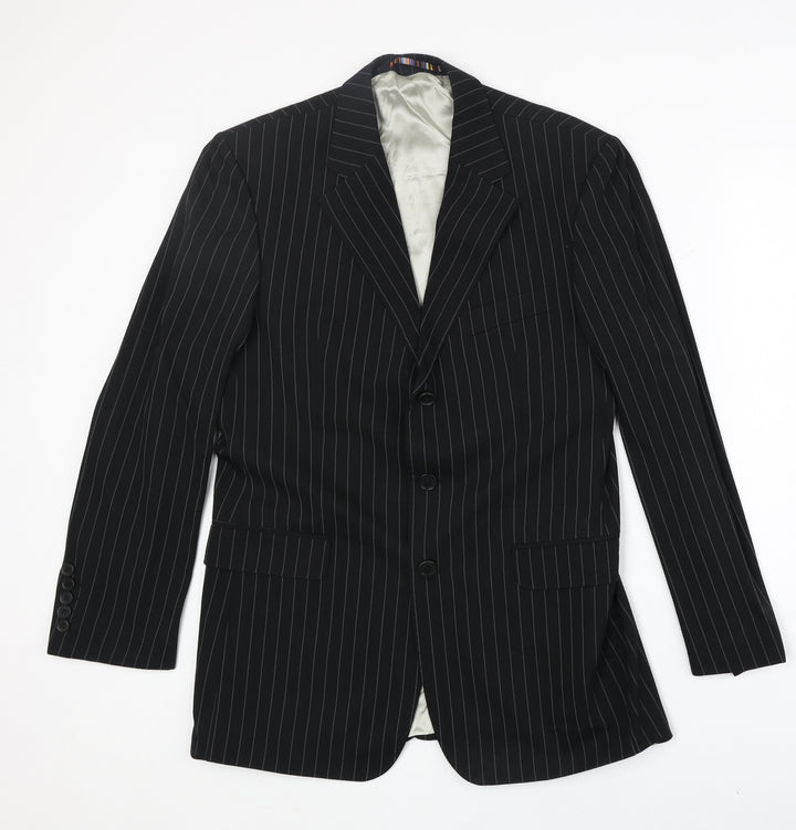 River Island Mens Black Striped Polyester Jacket Suit Jacket Size 40 Regular
