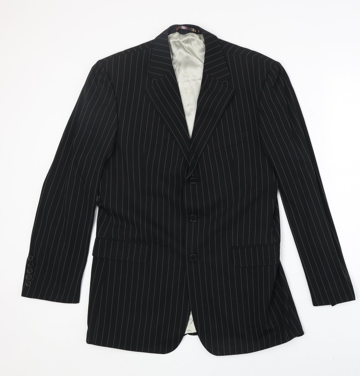 River Island Mens Black Striped Polyester Jacket Suit Jacket Size 40 Regular