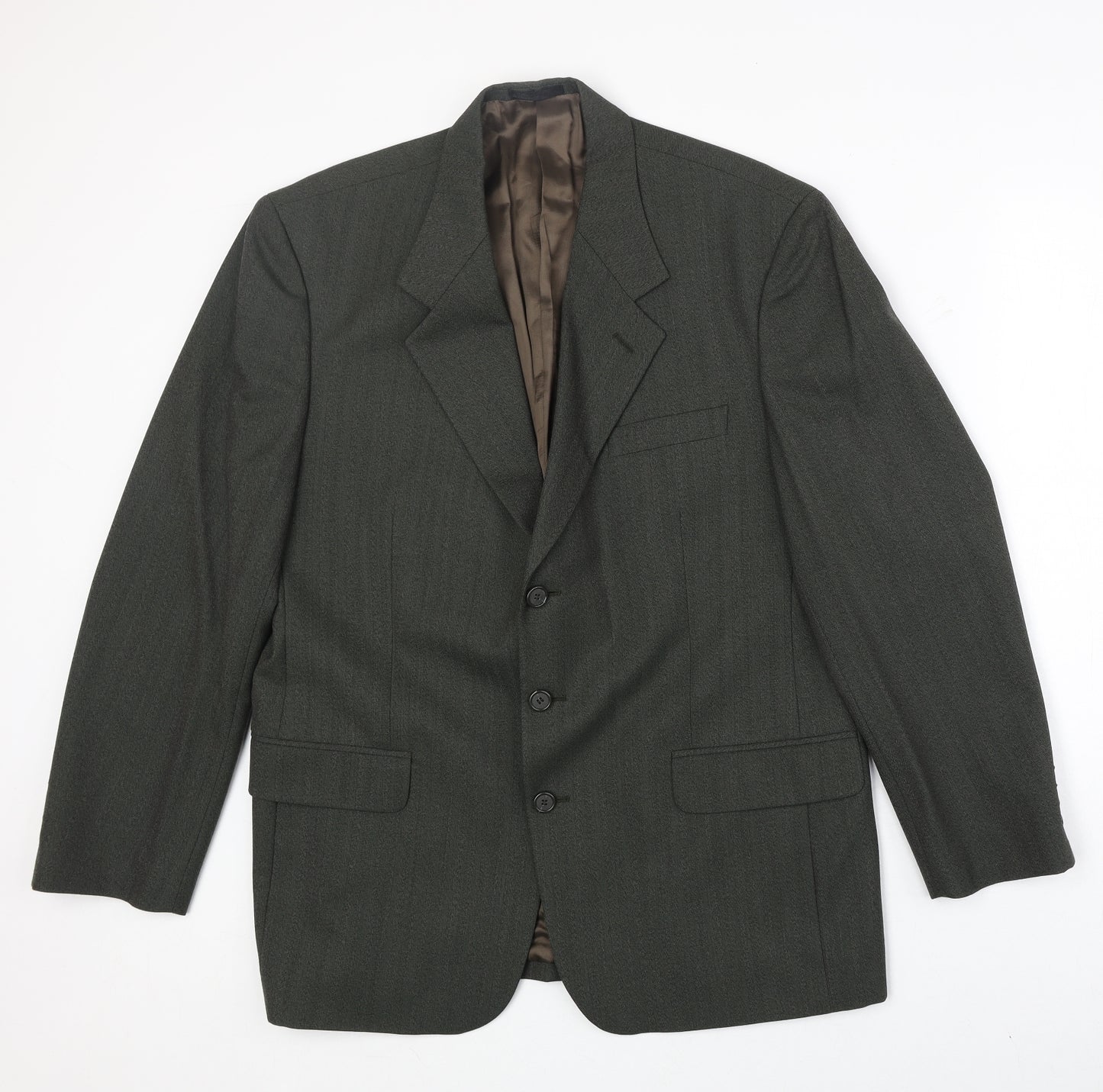 James Barry Mens Green Striped Polyester Jacket Suit Jacket Size 42 Regular