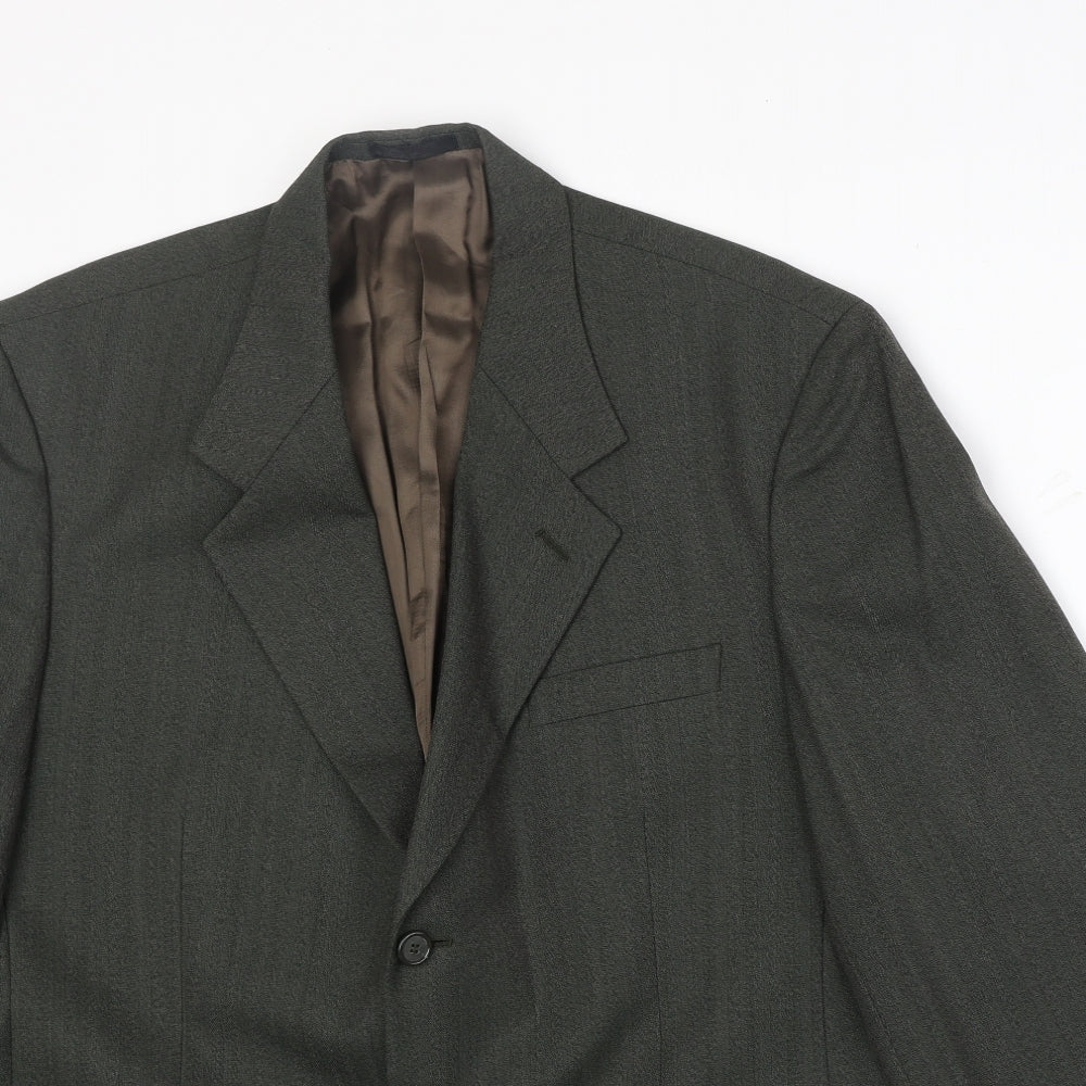 James Barry Mens Green Striped Polyester Jacket Suit Jacket Size 42 Regular
