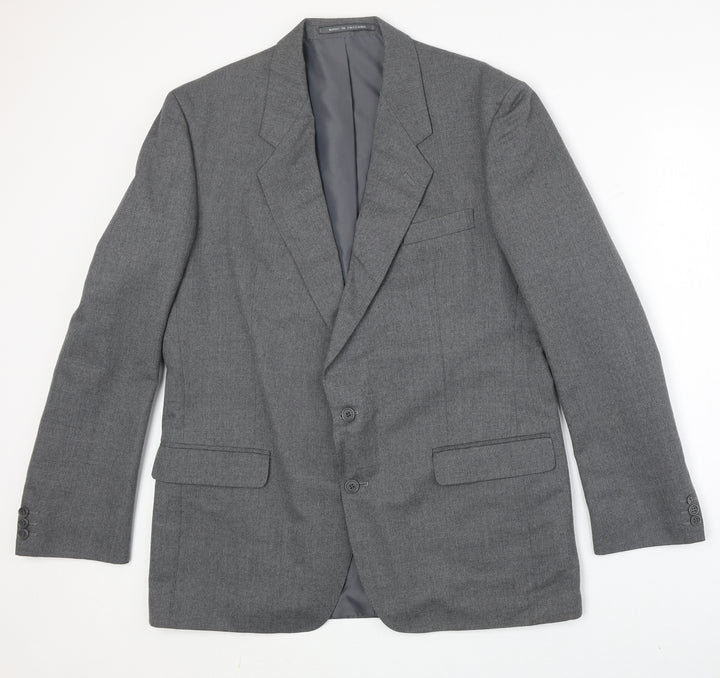 Pinstripe Mens Grey Polyester Jacket Suit Jacket Size 44 Regular