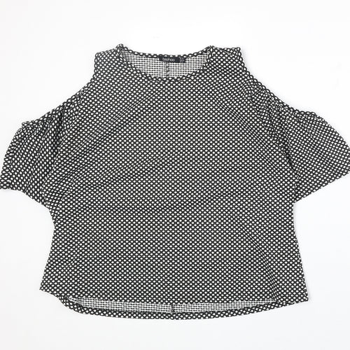 Boohoo Womens Black Polka Dot Polyester Basic Blouse Size 16 Round Neck - Cold Shoulder