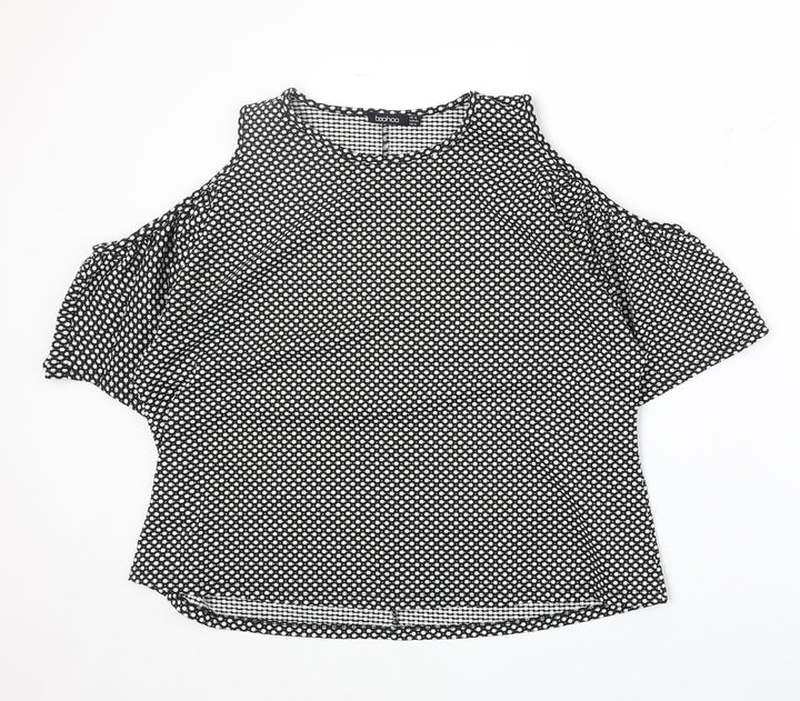 Boohoo Womens Black Polka Dot Polyester Basic Blouse Size 16 Round Neck - Cold Shoulder