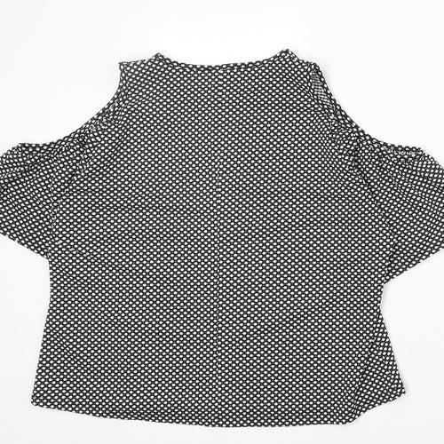 Boohoo Womens Black Polka Dot Polyester Basic Blouse Size 16 Round Neck - Cold Shoulder