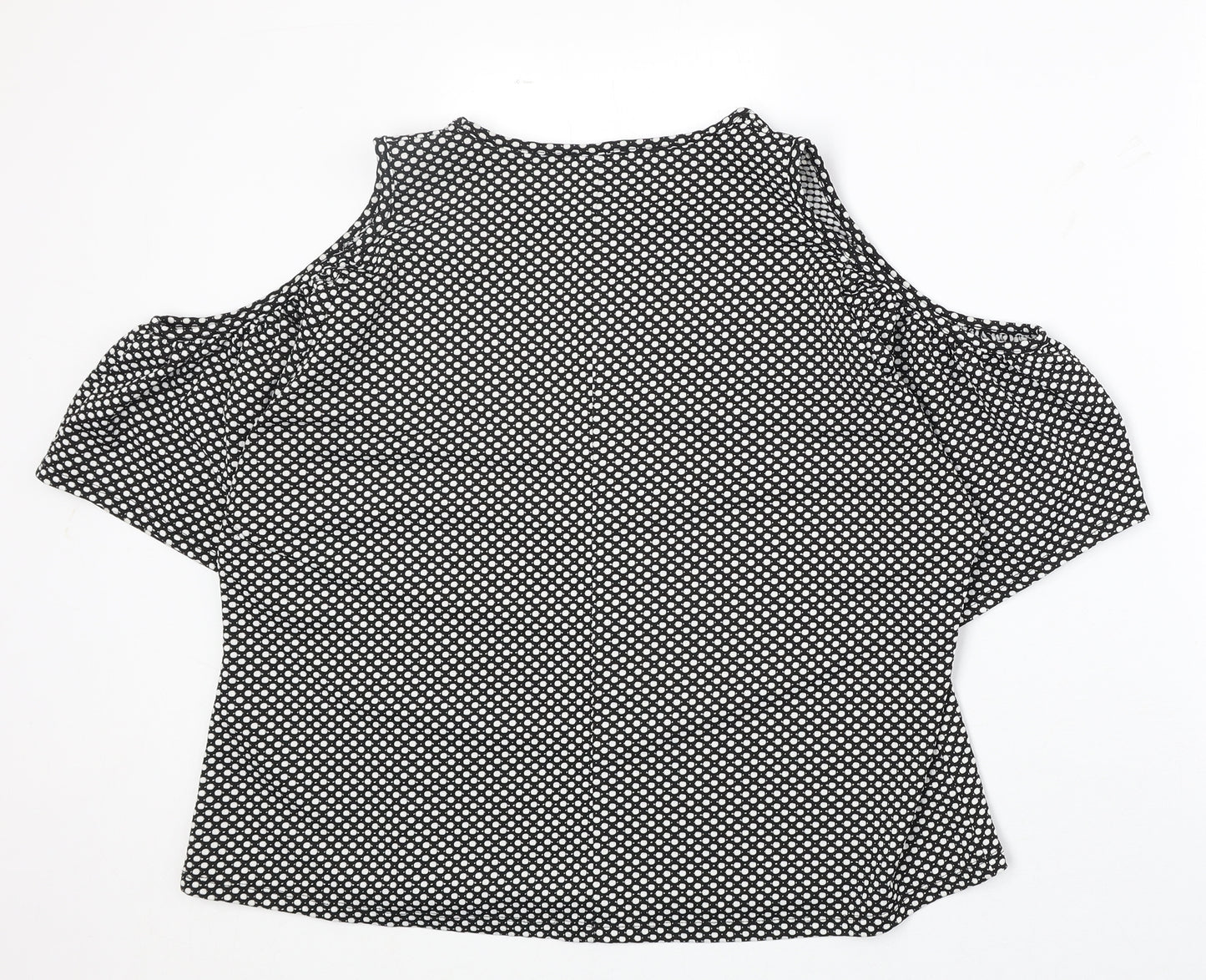 Boohoo Womens Black Polka Dot Polyester Basic Blouse Size 16 Round Neck - Cold Shoulder