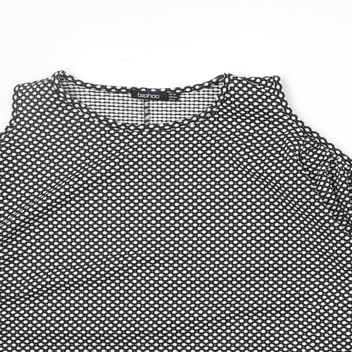 Boohoo Womens Black Polka Dot Polyester Basic Blouse Size 16 Round Neck - Cold Shoulder