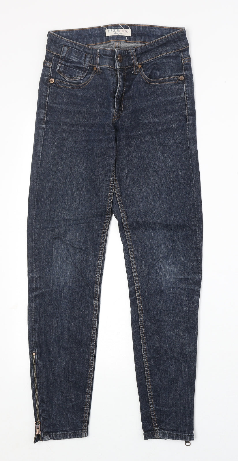 Preworn Womens Blue Cotton Straight Jeans Size 24 in Regular Zip