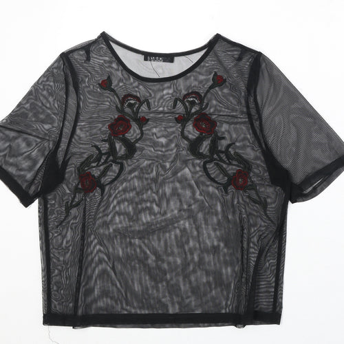 Quiz Womens Black Floral Polyester Basic Blouse Size 10 Round Neck