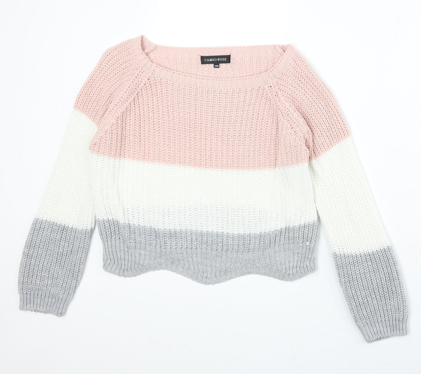 Cameo Rose Womens Multicoloured Boat Neck Striped Acrylic Pullover Jumper Size S