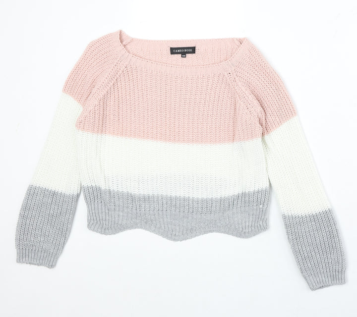 Cameo Rose Womens Multicoloured Boat Neck Striped Acrylic Pullover Jumper Size S