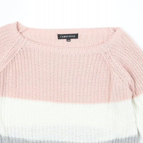 Cameo Rose Womens Multicoloured Boat Neck Striped Acrylic Pullover Jumper Size S