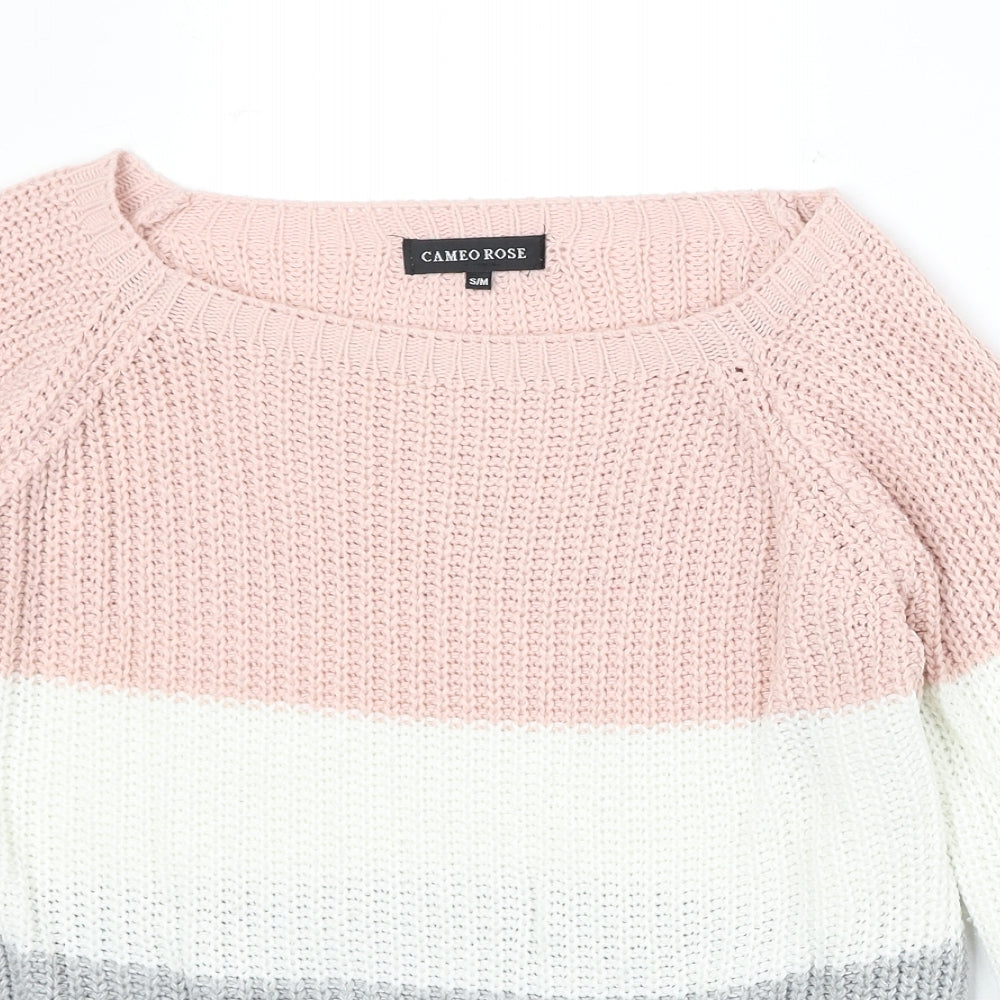 Cameo Rose Womens Multicoloured Boat Neck Striped Acrylic Pullover Jumper Size S