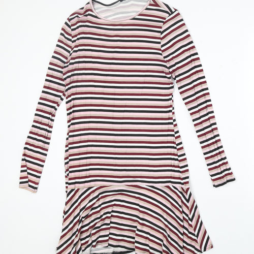 Boohoo Womens Multicoloured Striped Polyester Trapeze & Swing Size 8 Round Neck Pullover