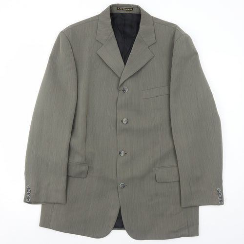 AW Trench Mens Grey Striped Polyester Jacket Blazer Size 42 Regular