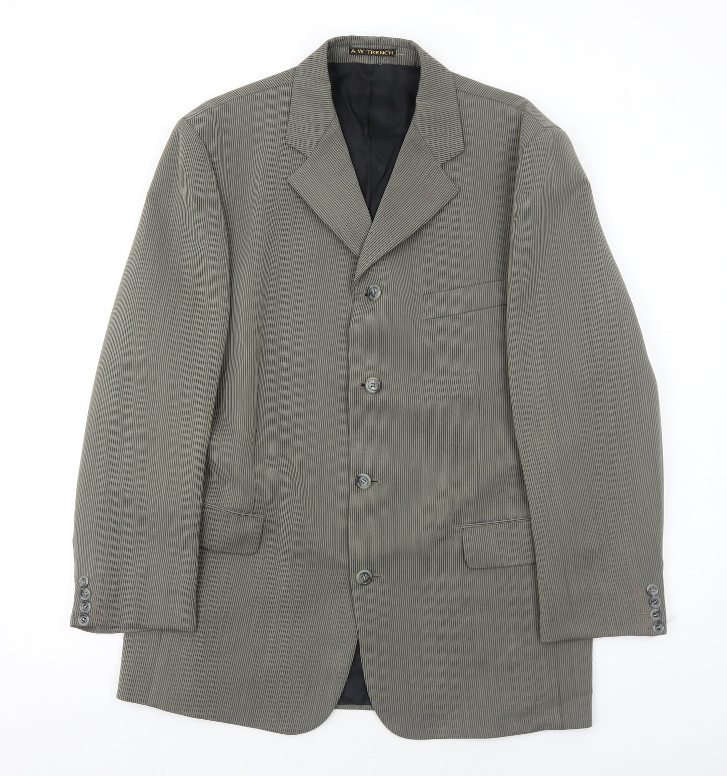 AW Trench Mens Grey Striped Polyester Jacket Blazer Size 42 Regular